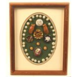 Buttons - dress and costume - five small framed displays including paste set, moulded glass