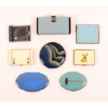 Eight vintage powder compacts, including a box form multi-purpose example, 10.5cm, a rectangular