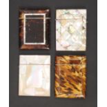 Four card cases comprising a mother of pearl and abalone geometric example, another and two