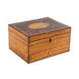 A Georgian whitewood sewing box of rectangular form, the lid originally with oval print within a