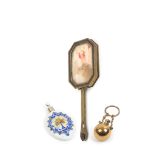 A mixed lot comprising a gilt metal ladys small format hand mirror, mirror discoloured, the