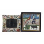 A 19th Century beadwork cushion frame mirror, the frame decorated with figures, animals, birds and a