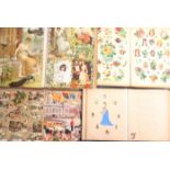 Victorian and later scraps, cards and prints contained in four albums, largest 28 x 37cm (4)