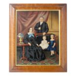 A 19th Century na•ve family portrait in watercolours, inscribed verso in pen 'D Brock of Spurgeon'