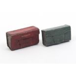 Two leather book form needle packet boxes comprising a green leather tooled example titled '