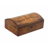 A late Regency penwork box of rectangular form, the sides decorated with flowering branches on a red