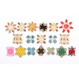 A collection of card, silk and thread winders, comprising five floral printed examples, 7.5cm, a