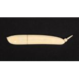 A mid 19th Century ivory needle case in the form of a pea pod, 9.6cm