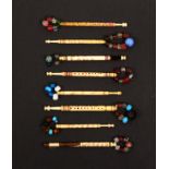 Eight spot inscribed bone lace bobbins comprising - Love Me/My Love - Love Me/My Dear Mother/My Dear