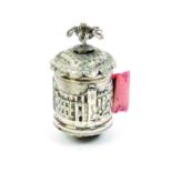 A scarce silver pictorial tape measure of cylinder form depicting Abbotsford, flowerhead spindle