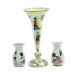 A pair of Decalcomania glass vases, circa 1820, and a Potichomania Vase, comprising a pair of
