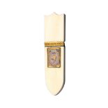 An early 19th Century ivory needle case as a quiver, Palais Royal, gilt medallion mount, one side