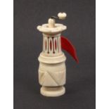 An unusual 19th Century ivory tape measure in the form of a cylinder coffee grinder, replacement