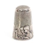 A French pictorial border French thimble, sewing girls for Duval by Frederic de Vernon