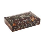 A pretty tortoiseshell and floral inlaid small format sewing box with fittings, circa 1840, of