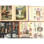 Victorian and later scraps, cards and prints contained in four albums, largest 25 x 31cm (4)
