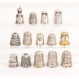 Fourteen English silver royal commemorative thimbles comprising Queen Elizabeth II coronation