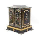 A mid-Victorian papier mache, painted and inlaid sewing and jewellery cabinet, circa 1840, the