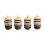 A fine set of four 19th Century ivory cotton barrels decorated with cut steel beaded bands,