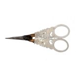 A pair of Palais Royal scissors, steel tapering blades with floral gilt mounts, the mother of