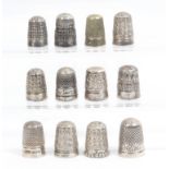 Twelve Pat. and other thimbles including a silver Royal Spa/a silver Rd 210800/Coroza silver/