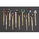 Nine silver Royal commemorative lace bobbins mostly by Robin K. How and from limited editions of