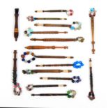 Sixteen wooden lace bobbins various types together with three spot decorated examples/Jesse/Daniel/
