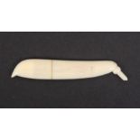 A 19th Century ivory needle case carved in the form of a pea pod, split to smaller section, 8.5cm