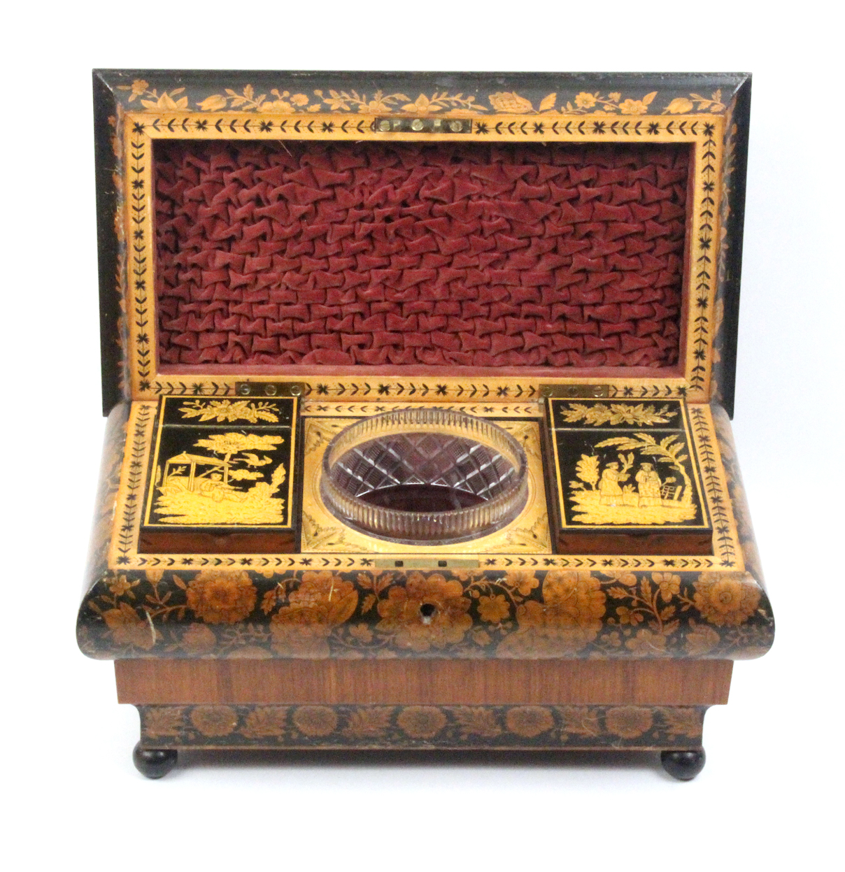 A fine Regency penwork tea caddy of ogee rectangular form, the stepped sides with twin bands of - Image 3 of 3