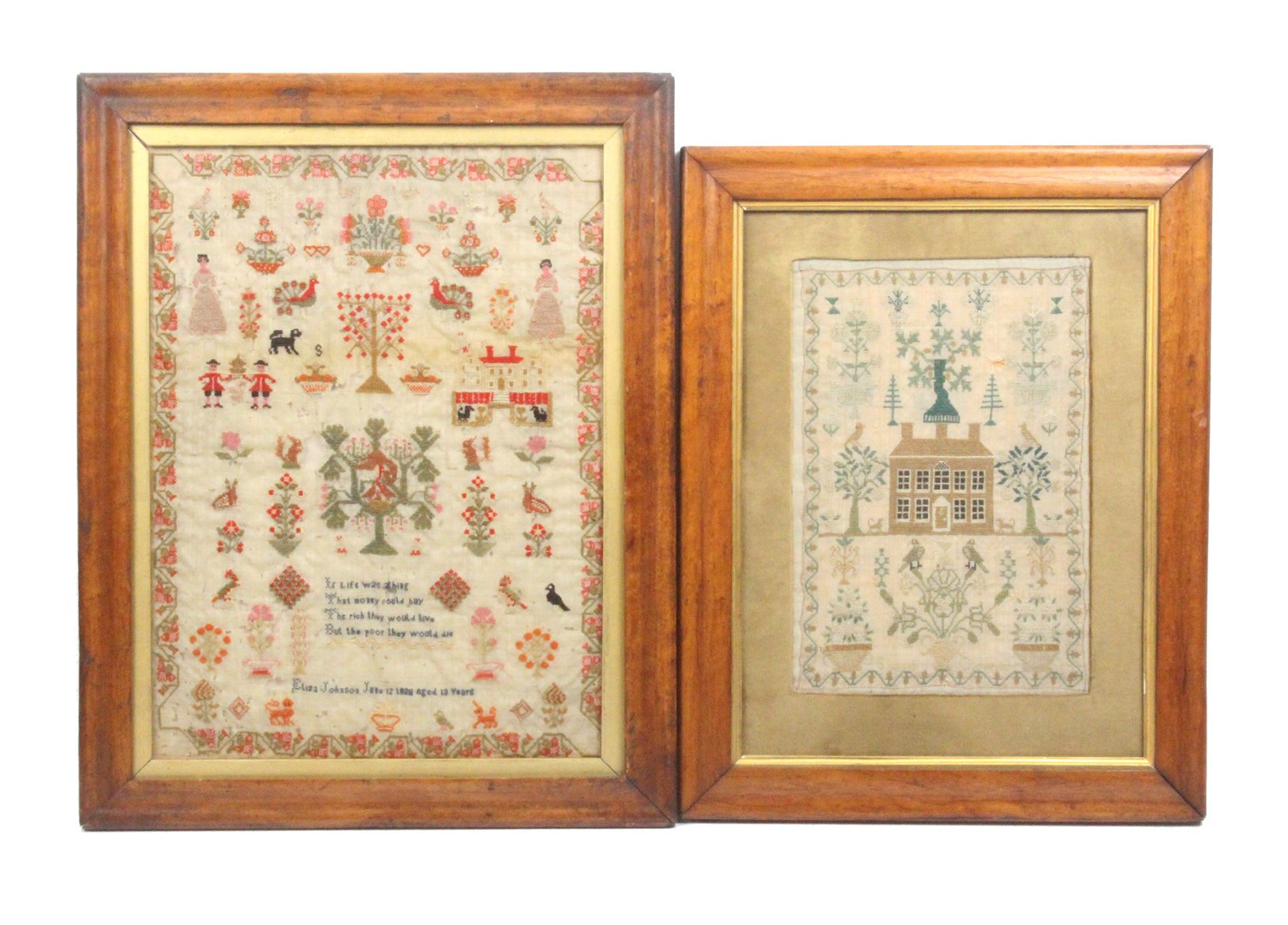 Two early 19th Century samplers comprising a rectangular example by 'Susanna Clements' featuring