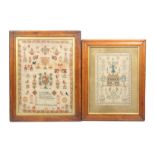 Two early 19th Century samplers comprising a rectangular example by 'Susanna Clements' featuring