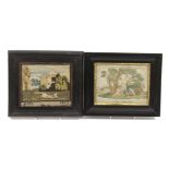 Two small 19th Century needle works comprising a petit point rectangular panel of a house, a man