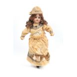 A Herin Steiner porcelain headed doll, open mouth marked 'Made In Germany/HS/O', composition body,