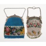 Two large format 19th Century beadwork bags one decorated with flowers and inscribed 'C. Feistman*/