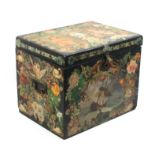 Children's and dolls trunks etc comprising a scrap decorated wooden trunk with brass lock, 35.5cm,