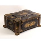 An Anglo-Chinese lacquered sewing box, circa 1840, of serpentine outline and decorated with