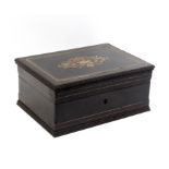 A French ebony and brass inlaid sewing/jewellery box, circa 1870, of rectangular form, the lid