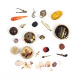 A collection of miniature items including two pipes, 2.2cm, pliers, miniature enamel mask door