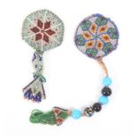 Two native American beadwork watch pockets both on beaded suspensions, 12.5 and 22cm (2)