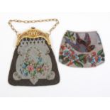 Two large format early 20th Century beadwork bags comprising a floral decorated example with