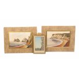 Three sand pictures comprising an attractive Alum Bay sand picture - 'Drawn with Alum Bay Sand -