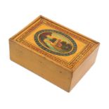 An early whitewood painted Tunbridge ware rectangular reel box the sliding lid painted in colours
