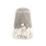 A French fairy tale thimble, the girl with the broken pitcher in a farmyard