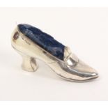 A silver pin cushion in the form of a lady's shoe, oval buckle, Birmingham 1911, makers mark not