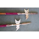 A pair of Victorian ceremonial Halberds with a tall silver plated spear above a pieced concave blade