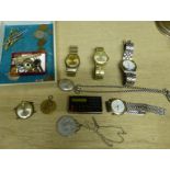 A Jewellery Box and contents of various wristwatches, a few items of costume jewellery, silver