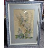 An unsigned still life Watercolour of a spray of Hollyhocks, inscribed on the reverse "Maria