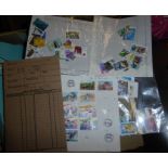 A folder containing an Australian collection of Stamps on leaves, additional stamps in packets, etc.