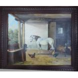ROYCE HARMER; Stable Interior with horse, poultry, etc., Oil on Board, signed, 15 1/2" (40cms) x 19"
