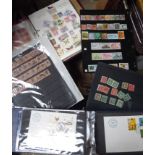 A large box and contents of Stamp Albums, loose stamps, etc.